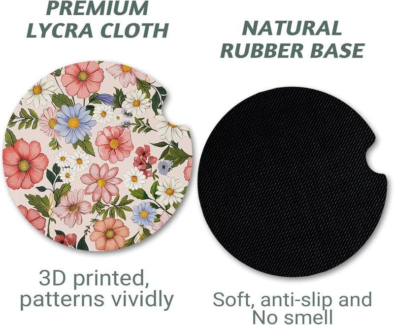 Yonlevres Car Coasters for Cup Holders，2.75" Universal Size Anti Slip Rubber Mat with A Finger Notch, 2 Pack Cup Holder Coasters for Car Interior Accessories for Women Men Flower - Image 5